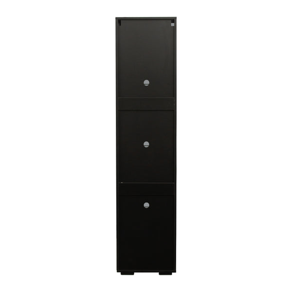 English Elm Black Side Cabinet with Aluminum LED Strip Lamps, Tall 170cm Storage Unit, Melamine Finish, Modern Design W33140088