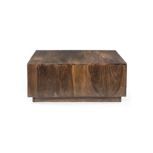 English Elm Low Profile Solid Wood Square Coffee Table for Modern Living Rooms and Sectional Sofas B02441956