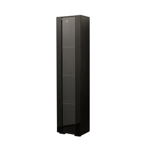English Elm Black Side Cabinet with Aluminum LED Strip Lamps, Tall 170cm Storage Unit, Melamine Finish, Modern Design W33140088