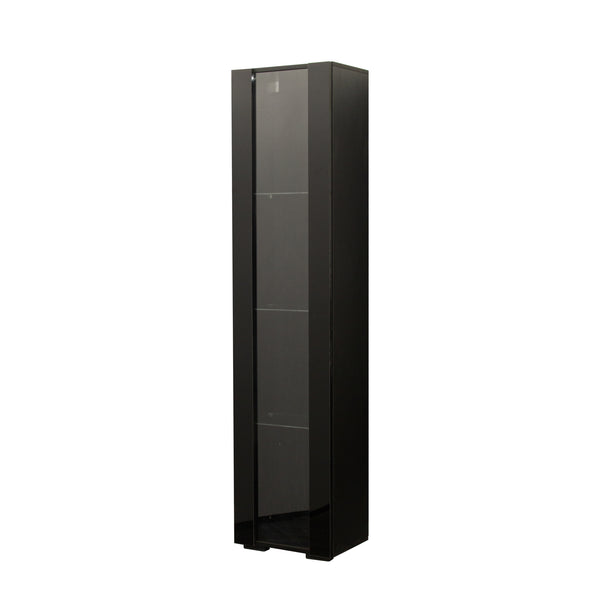 English Elm Black Side Cabinet with Aluminum LED Strip Lamps, Tall 170cm Storage Unit, Melamine Finish, Modern Design W33140088