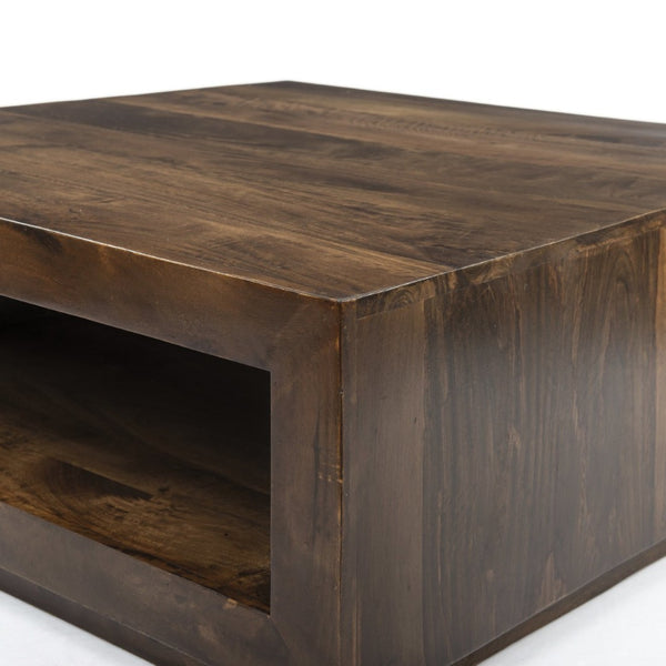 English Elm Low Profile Solid Wood Square Coffee Table for Modern Living Rooms and Sectional Sofas B02441956