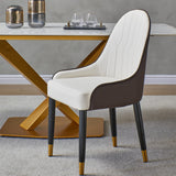 English Elm Dining Chair With Pu Leather White and Brown Metal Legs (Set Of 2)