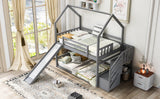 Hearth and Haven Kreeger Twin over Twin House Bunk Bed with Convertible Slide and Storage Staircase, Grey GX000707AAE