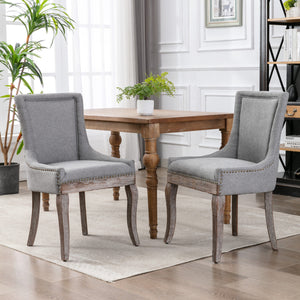 English Elm A&A Upholstered Side Dining Chair with Thick Fabric, Solid Wood Legs and Decorative Bronze Nail Trim Gray W114340529