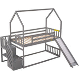 Kreeger Twin over Twin House Bunk Bed with Convertible Slide and Storage Staircase