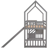 Hearth and Haven Kreeger Twin over Twin House Bunk Bed with Convertible Slide and Storage Staircase, Grey GX000707AAE