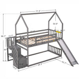 Hearth and Haven Kreeger Twin over Twin House Bunk Bed with Convertible Slide and Storage Staircase, Grey GX000707AAE