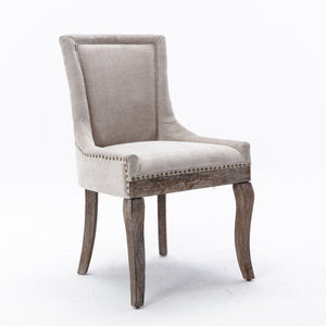 English Elm A&A Upholstered Side Dining Chair with Thick Fabric, Solid Wood Legs and Decorative Bronze Nail Trim Beige W114340528