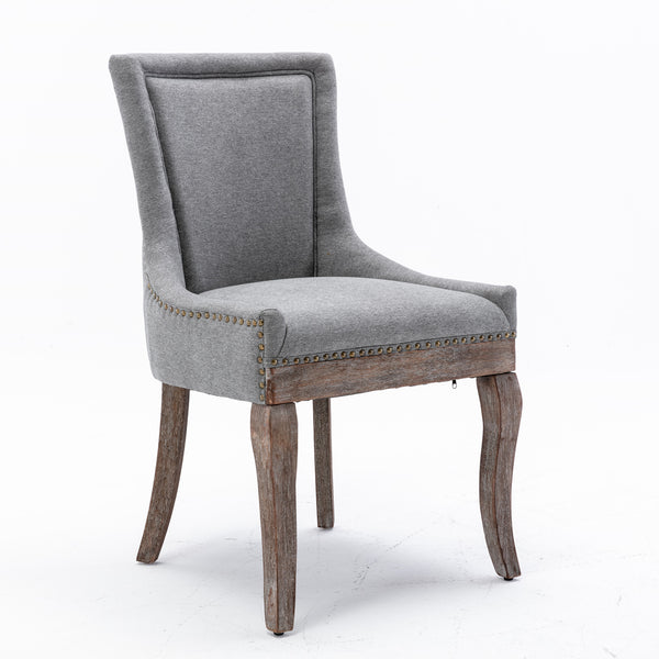 English Elm A&A Modern Side Dining Chair with Thick Upholstery, Neutral Solid Wood Legs and Bronze Nail Trim Gray W114340529