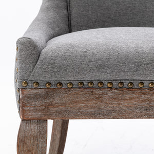 English Elm A&A Modern Side Dining Chair with Thick Upholstery, Neutral Solid Wood Legs and Bronze Nail Trim Gray W114340529