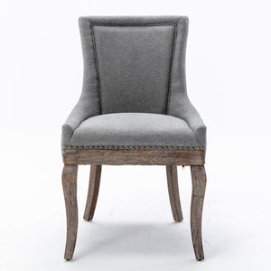 English Elm A&A Modern Side Dining Chair with Thick Upholstery, Neutral Solid Wood Legs and Bronze Nail Trim Gray W114340529