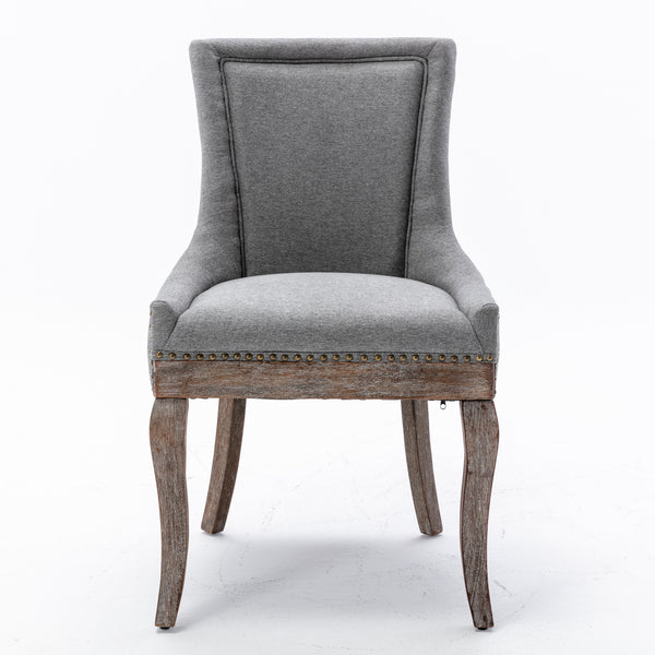 English Elm A&A Modern Side Dining Chair with Thick Upholstery, Neutral Solid Wood Legs and Bronze Nail Trim Gray W114340529