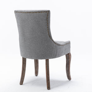 English Elm A&A Modern Side Dining Chair with Thick Upholstery, Neutral Solid Wood Legs and Bronze Nail Trim Gray W114340529