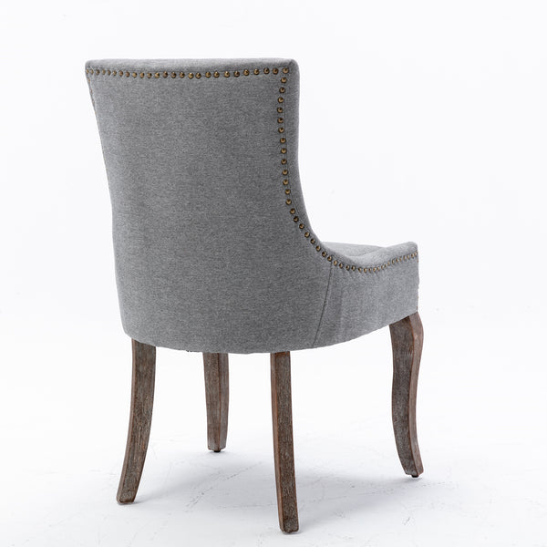 English Elm A&A Modern Side Dining Chair with Thick Upholstery, Neutral Solid Wood Legs and Bronze Nail Trim Gray W114340529