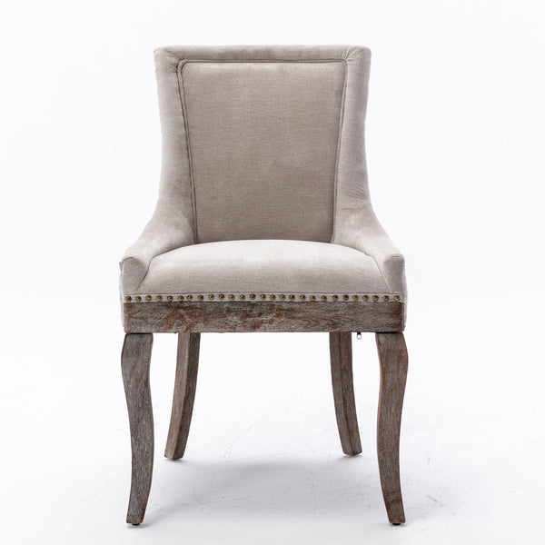 English Elm A&A Upholstered Side Dining Chair with Thick Fabric, Solid Wood Legs and Decorative Bronze Nail Trim Beige W114340528