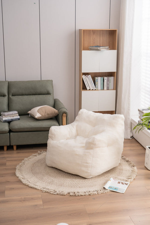 English Elm 010-soft Teddy Plush Bean Bag Chair Tufted Memory Foam Lounge Seat for Bedroom W52741087