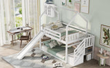 Hearth and Haven Kreeger Twin over Twin House Bunk Bed with Convertible Slide and Storage Staircase, White GX000707AAK