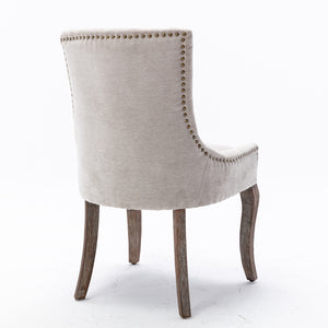 English Elm A&A Upholstered Side Dining Chair with Thick Fabric, Solid Wood Legs and Decorative Bronze Nail Trim Beige W114340528