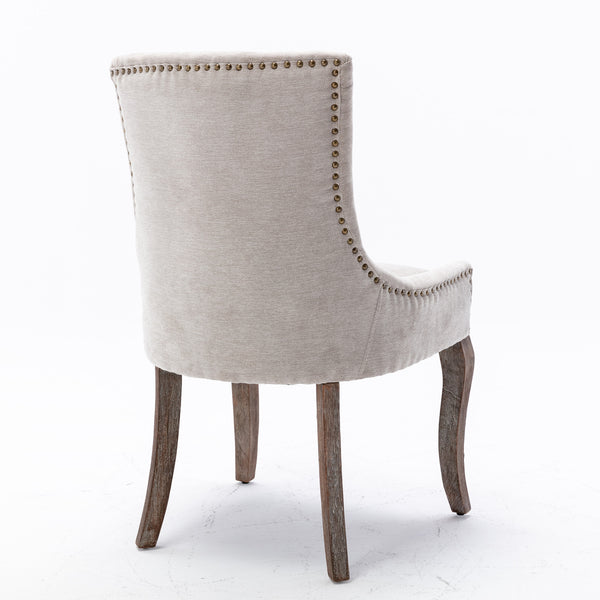 English Elm A&A Upholstered Side Dining Chair with Thick Fabric, Solid Wood Legs and Decorative Bronze Nail Trim Beige W114340528