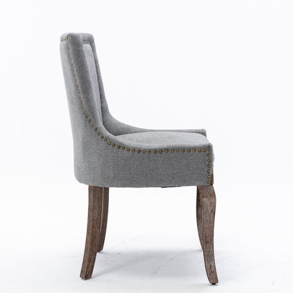 English Elm A&A Modern Side Dining Chair with Thick Upholstery, Neutral Solid Wood Legs and Bronze Nail Trim Gray W114340529