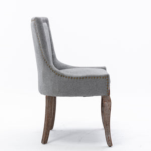 English Elm A&A Upholstered Side Dining Chair with Thick Fabric, Solid Wood Legs and Decorative Bronze Nail Trim Gray W114340529