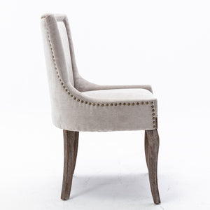 English Elm A&A Upholstered Side Dining Chair with Thick Fabric, Solid Wood Legs and Decorative Bronze Nail Trim Beige W114340528