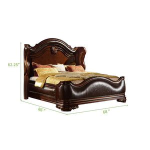 English Elm Bella Queen 5-Piece Walnut Bedroom Set with Upholstered Wing Headboard, Marble Tops, 9-Drawer Dresser B009S01606