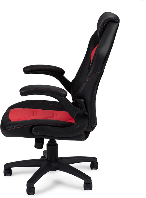 English Elm Office Gaming Chair with Breathable Back, Ergonomic Armrests and Adjustable Height for Comfort Black+Red 13.4 L x 28 W x 24 H HS00F1691-ID-AHD