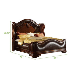 English Elm Bella Transitional 5pc King Bedroom Set in Rich Walnut with Upholstered Wing Headboard, Marble Tops B009S01605