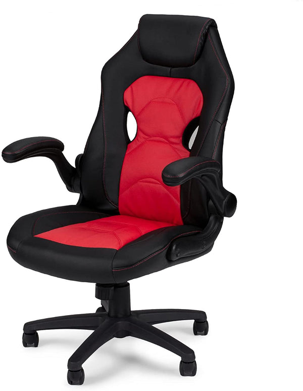 English Elm Office Gaming Chair with Breathable Back, Ergonomic Armrests and Adjustable Height for Comfort Black+Red 13.4 L x 28 W x 24 H HS00F1691-ID-AHD