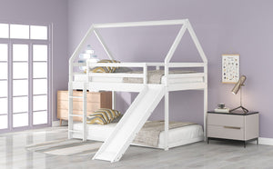 English Elm Twin House Bunk Bed with Slide and Ladder for Kids - Pine & MDF Sturdy Design, Guardrails, Playful Loft Retreat White WF285894AAK