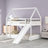 Hearth and Haven Justine Twin Bunk House Bed with Slide and Ladder, White WF285894AAK