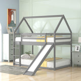 Twin Size Bunk House Bed with Slide and Ladder, Gray