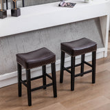 English Elm ,Counter Height 26" Bar Stools For Kitchen Counter Backless Faux Leather Stools Farmhouse Island Chairs (26 Inch, Brown, Set Of 2)