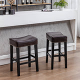 English Elm ,Counter Height 26" Bar Stools For Kitchen Counter Backless Faux Leather Stools Farmhouse Island Chairs (26 Inch, Brown, Set Of 2)