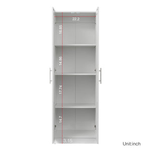 English Elm High Space-Saving Cabinet With 2 Doors, 3 Partitions For Organized Storage In Modern White Finish W331S00080