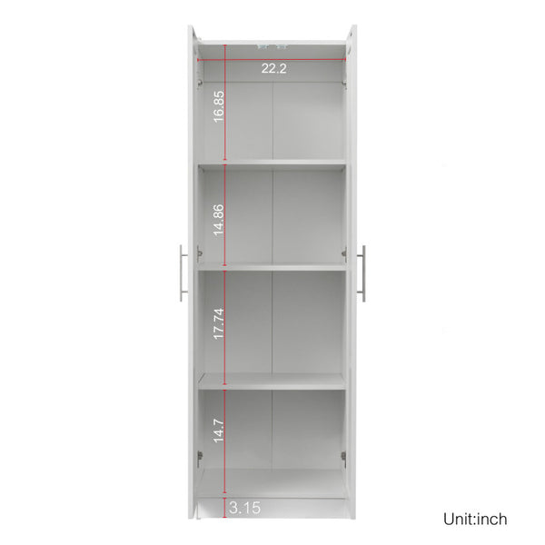 English Elm High Space-Saving Cabinet With 2 Doors, 3 Partitions For Organized Storage In Modern White Finish W331S00080