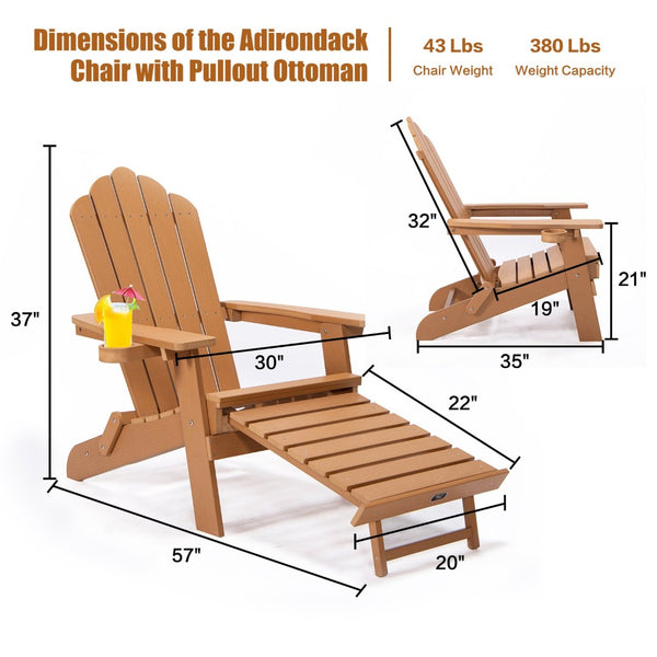 English Elm Tale Oversized Poly Lumber Adirondack Chair with Pullout Ottoman and Cup Holder W100243597