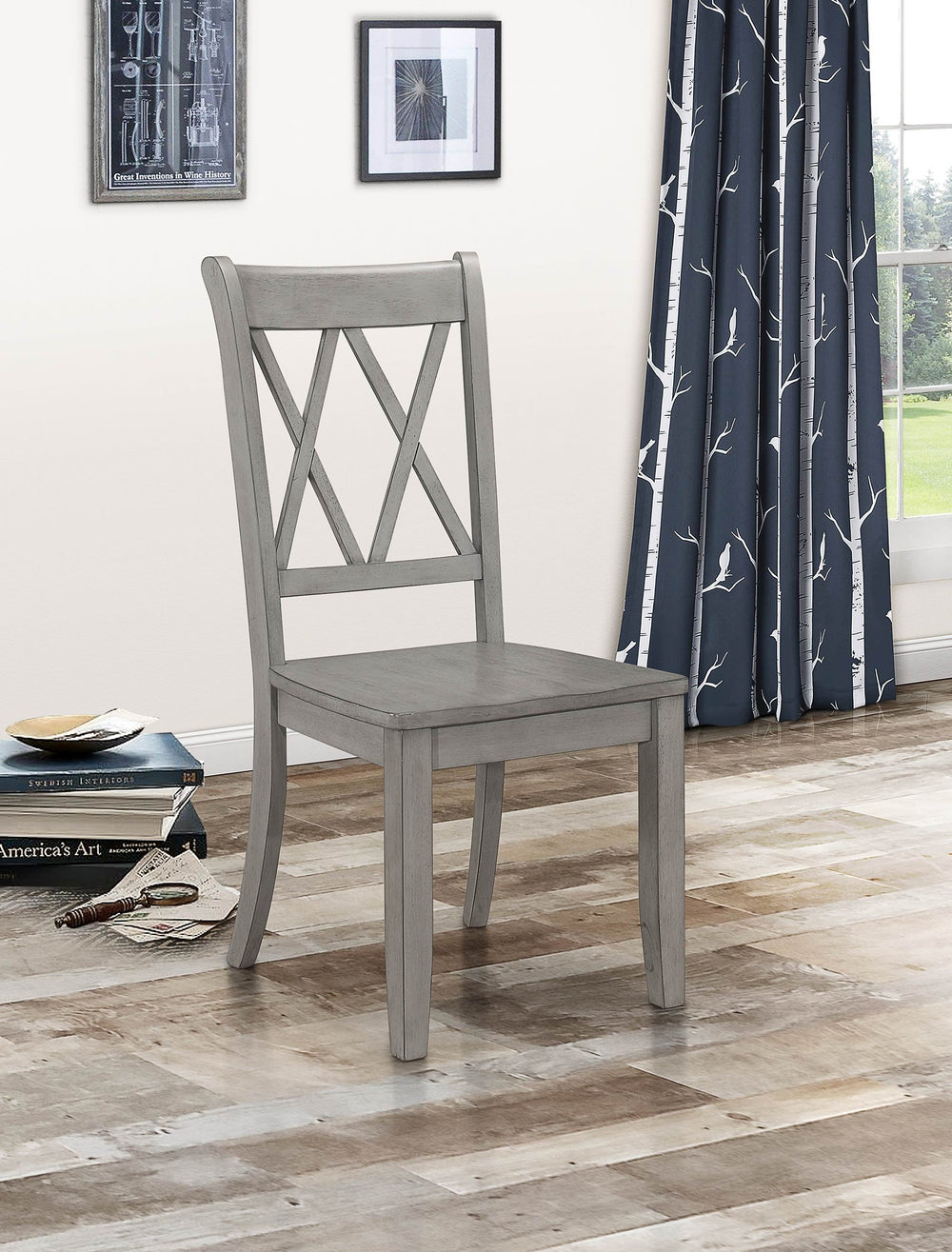 English Elm Casual Pine Veneer Side Chairs Set of 2 in Gray-Transitional Double-X Back, White Accent Dining(Room) B01143557