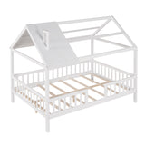 Hearth and Haven Anthony Full House Bed with Roof, Chimney and Fence, White LP000087AAK