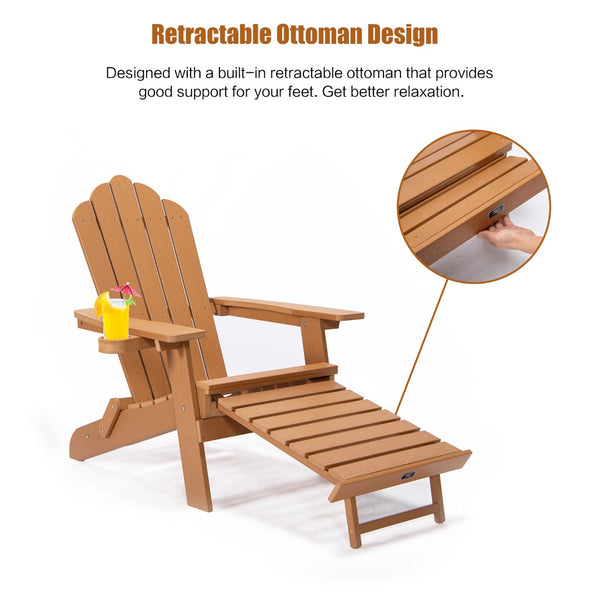 English Elm Tale Oversized Poly Lumber Adirondack Chair with Pullout Ottoman and Cup Holder W100243597