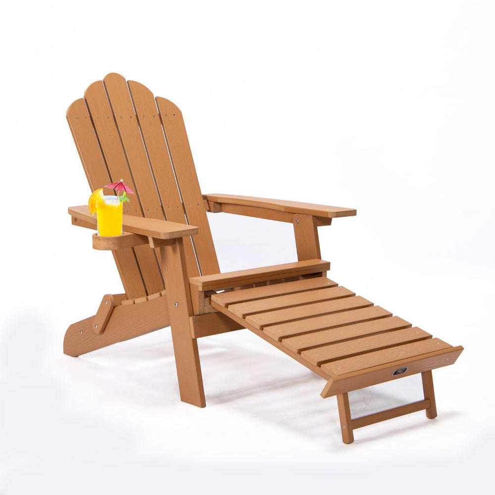 English Elm Tale Oversized Poly Lumber Adirondack Chair with Pullout Ottoman and Cup Holder W100243597