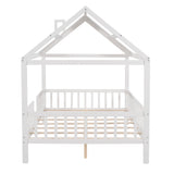 Hearth and Haven Anthony Full House Bed with Roof, Chimney and Fence, White LP000087AAK