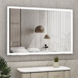 English Elm 60x40 LED Bathroom Mirror with Aluminum Frame, IP44 Waterproof, 3-Mode Touch Dimmable Light Strip W708115602