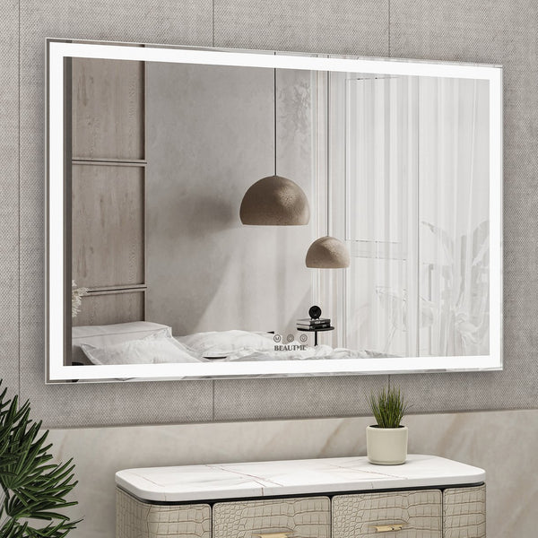 English Elm 60x40 LED Bathroom Mirror with Aluminum Frame, IP44 Waterproof, 3-Mode Touch Dimmable Light Strip W708115602