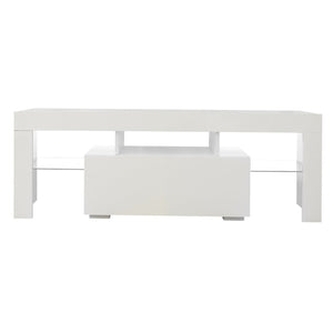 English Elm Entertainment Tv Stand with Led Ambient Lighting White Cabinet for Living Room W33115869