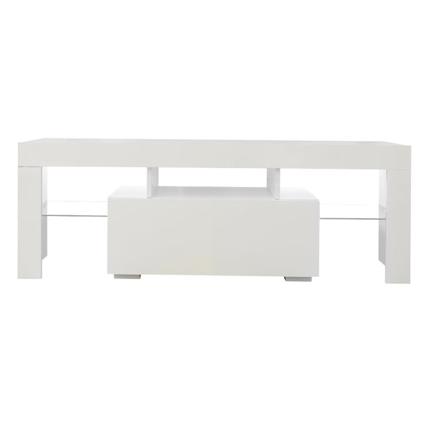 English Elm Entertainment Tv Stand with Led Ambient Lighting White Cabinet for Living Room W33115869