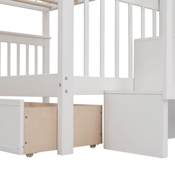 English Elm Stairway Full Over Bunk Bed with Built in Stair Storage and Safety Guard Rail White LT100310AAK-1