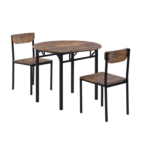 English Elm TOPMAX Modern 3-Piece Round Drop Leaf Dining Set with 2 Chairs, Space-Saving Rustic Brown Top WF290234AAB