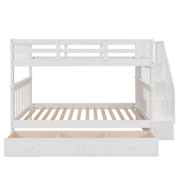 English Elm Stairway Full Over Bunk Bed with Built in Stair Storage and Safety Guard Rail White LT100310AAK-1